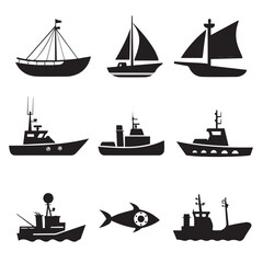 Design very stylish black pictograms that represent ship items icon set