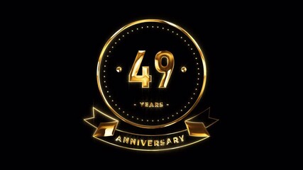 49th Anniversary Celebration. Happy 49 Years Anniversary Animation in Gold Color on the Transparent Background, Alpha Channel. Great for greetings, celebrations, events, and gifts.