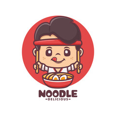 Noodle chef mascot design, vector illustration for culinary business