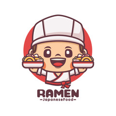 Ramen chef cartoon mascot design, vector illustration for culinary business