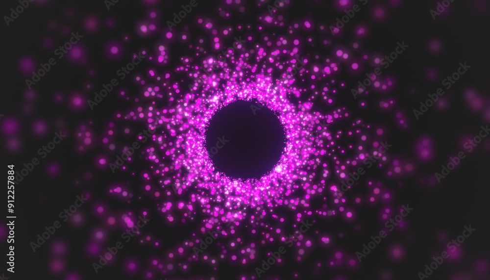 Poster illustation of pink particles in a tunnel on a dark background - abstract background.