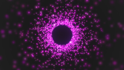 Illustation of pink particles in a tunnel on a dark background - abstract background.