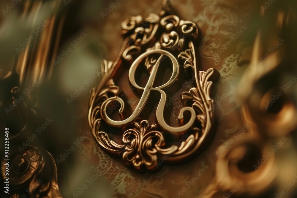 Poster A close-up view of a clock featuring the letter R
