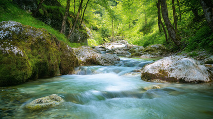 waterfall in the forest from lake