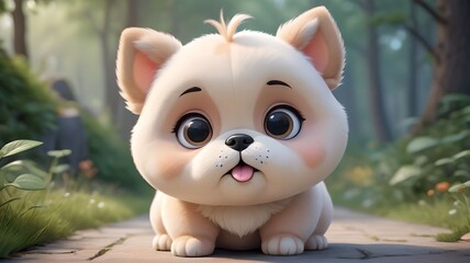 Cartoon character cute dog with big eyes