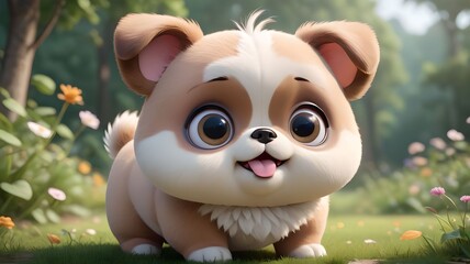 Fototapeta premium Cartoon character cute dog with big eyes