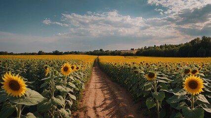 path through the sunflower field background farm concept backdrop 3