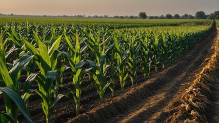 Fototapeta premium rows of corn in the field background farm concept backdrop