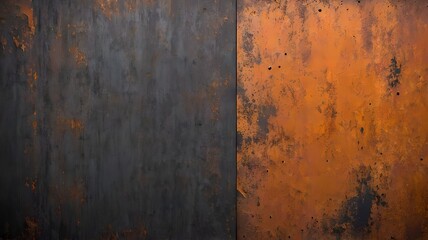 Rusty orange black steel wall texture. Grunge metal background