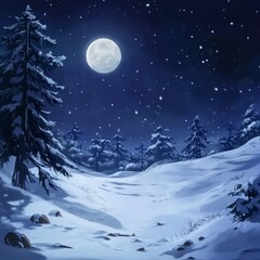 Snow's Serenade: An Animated Snow Scene with Tranquil Snowflakes Dancing in the Moonlight
