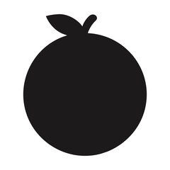 Black and white silhouette of a single orange with leaf. Vector illustration