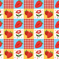 seamless pattern fun colorful summer strawberry floral natural illustration