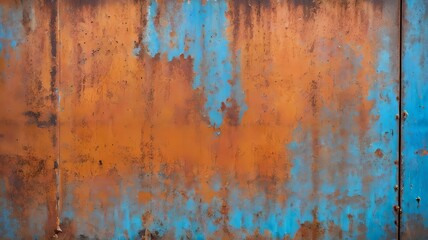 Fototapeta premium Rusty orange blue steel wall texture. Grunge metal background