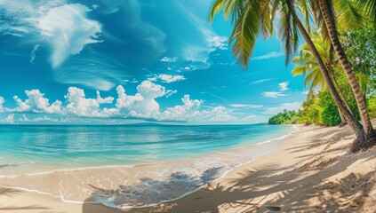 Fototapeta premium Tropical Beach with Palm Trees and Clear Blue Water