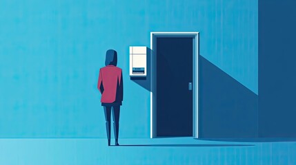 Fototapeta premium A Woman Standing Before a Closed Door