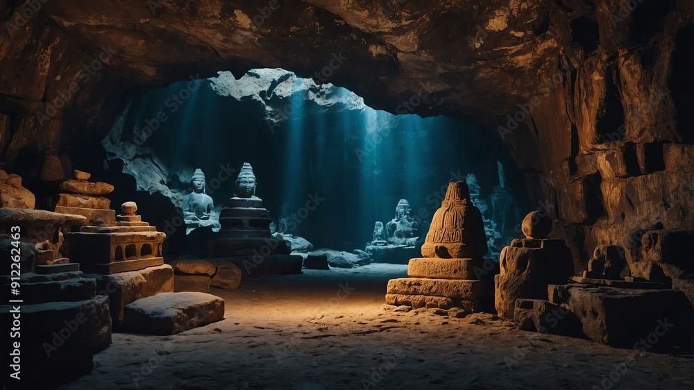 Poster ancient artifacts hidden in deep cave background backdrop