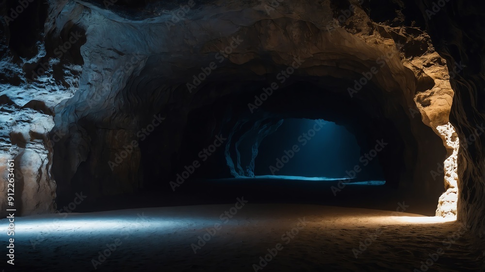 Poster enigmatic shadows in the deep cave background backdrop