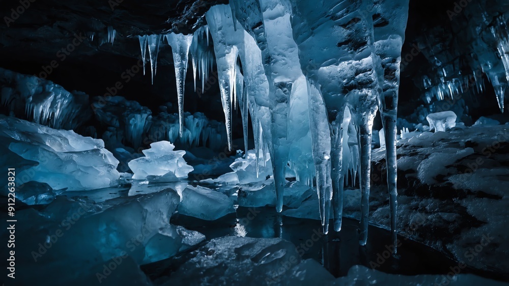 Canvas Prints ice formations on dark in deep cave background backdrop