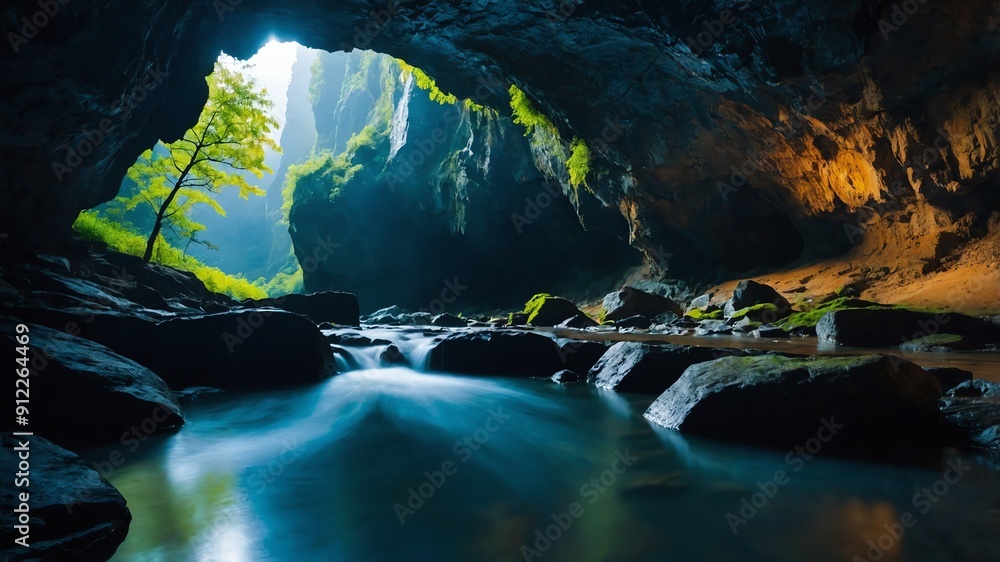 Poster secret pathways of deep cave background backdrop