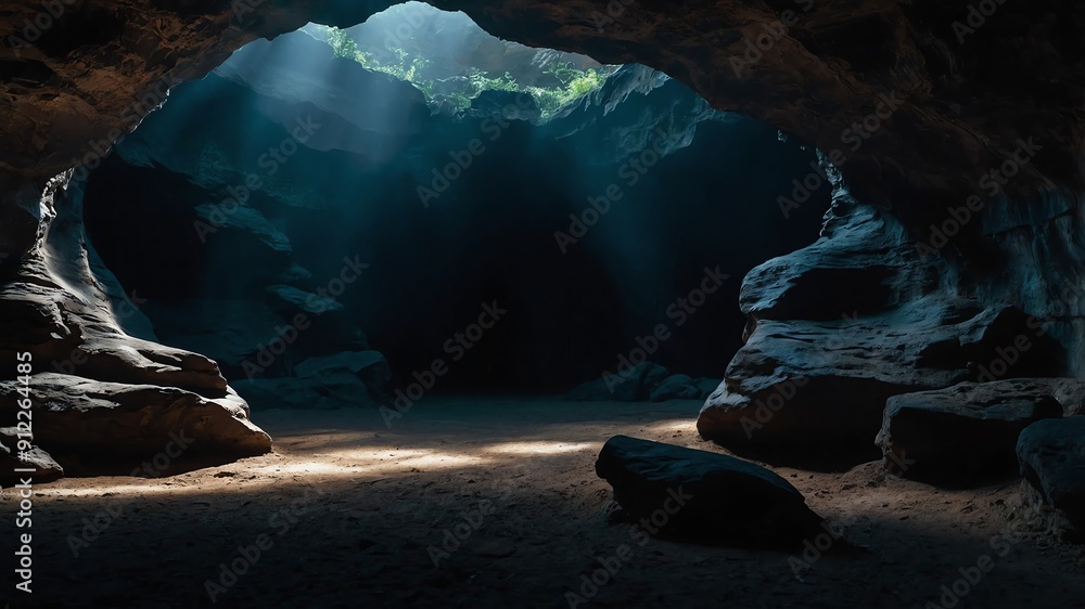 Poster shadows dancing on the deep cave background backdrop