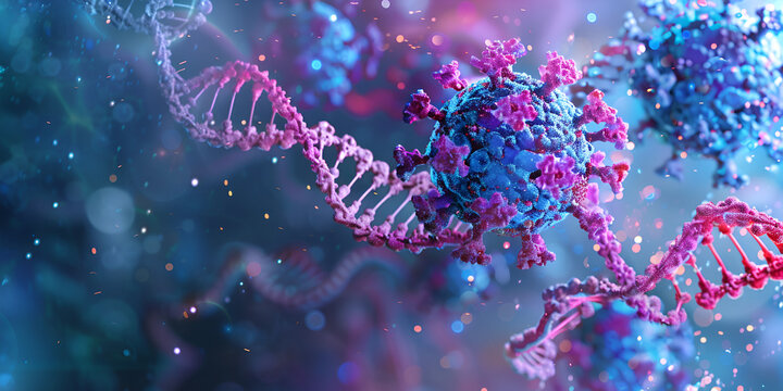  DNA Helix Interacting with Virus Particles for Biomedical Research, Advanced Viral and Genetic Study in Molecular Biology
