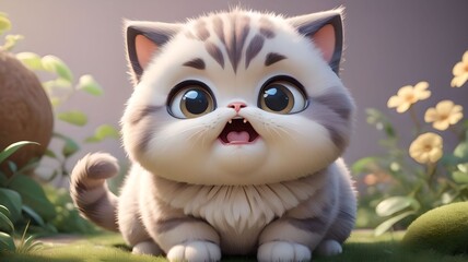 Cartoon character cute kitten with big eyes