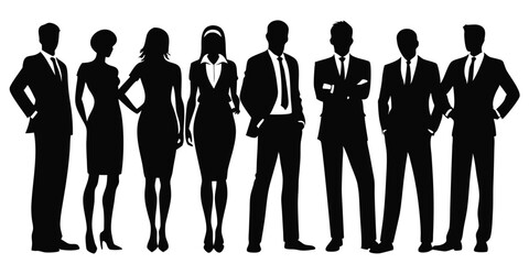 Silhouettes of men and a women, a group of standing business people