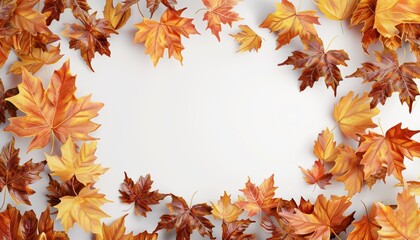 Fototapeta premium Beautiful Autumn Leaves Border Creating Frame for Seasonal Designs, Space for Text, Invitation Card
