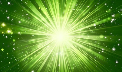 Fototapeta premium Magical Sunburst green light burst abstract rays on dark green