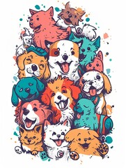 Fototapeta premium Cute Dog Doodle Illustration for Merchandise Clothing, Fashion Textile, Sport Apparel and Clothes Design Printing, Street Art Graffiti Pattern, Colorful Streetwear Design Bundle