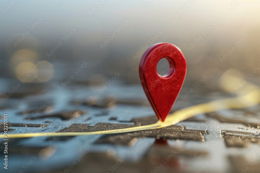 Poster A red pin marked on a city map for navigation and direction