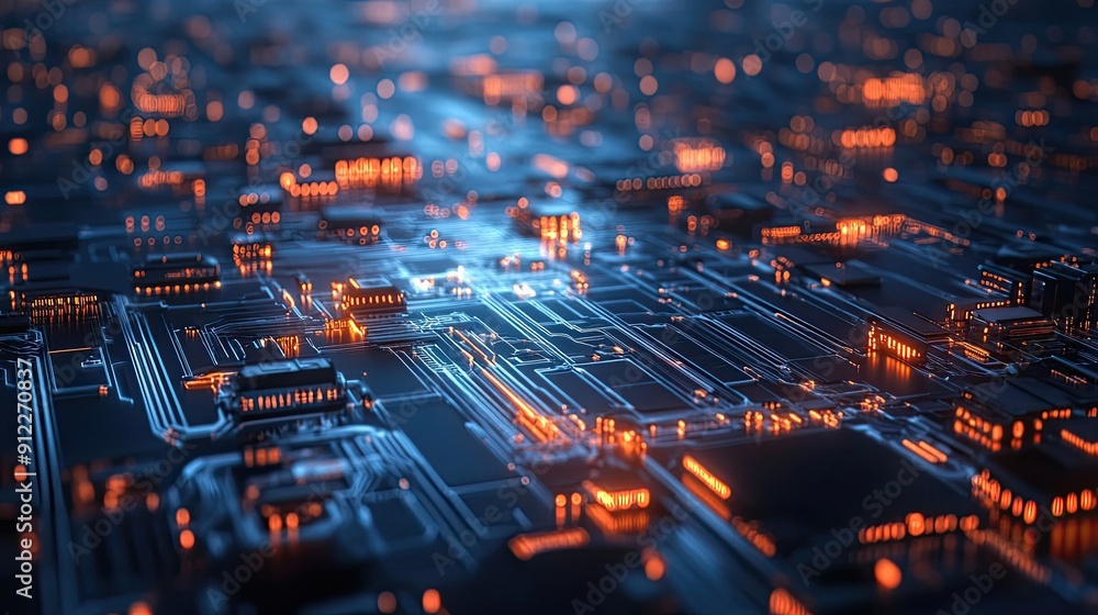 Poster close-up of a glowing circuit board with intricate pathways