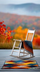 Cozy Fall Porch With Rocking Chair And Colorful Rug