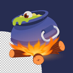 Witch's pot with toxic liquid and burning fire. 100% vector illustration.