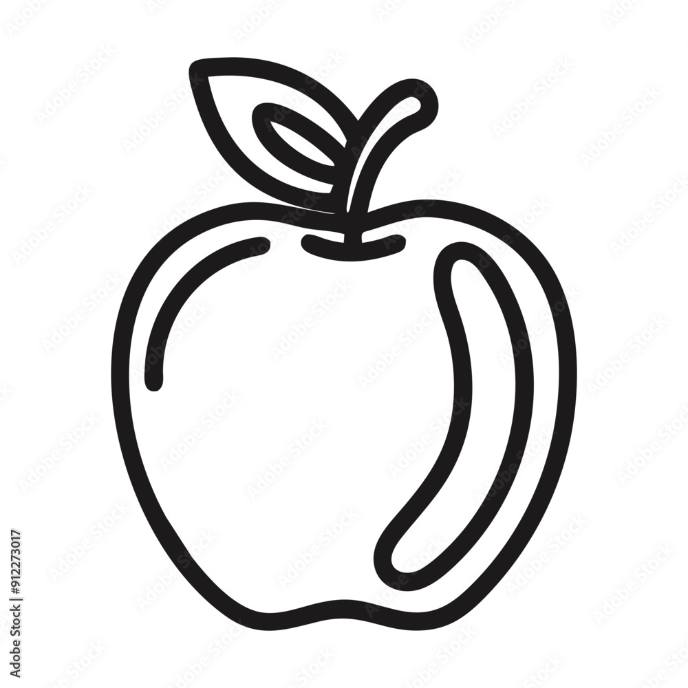 Wall mural simple line drawing of a red apple with a leaf. vector illustration