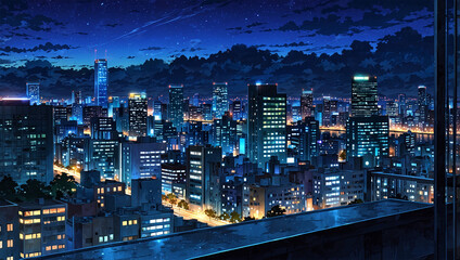 Obraz premium Image of a magnificent city and beautiful night sky, anime style 6