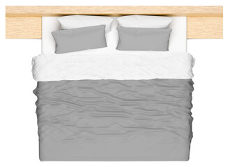 Luxurious Double Bed with Elegant Grey Bedding and Wooden Headboard, Perfect for Modern Interiors