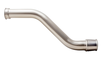 A Silver Metal Pipe Bend in a Studio Setting on a White or Clear Surface PNG Transparent Background.