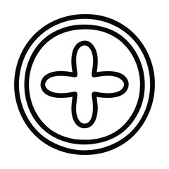 Obraz premium Black and white plus symbol with double circle outline. Vector illustration