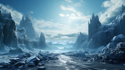 Fantasy alien planet. Mountain and river.