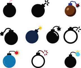 stylish bomb icon set design