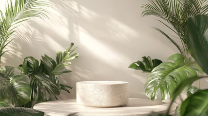 Obraz premium Round white stone pedestal Minimalist Light-colored background