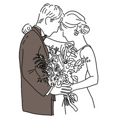 【手書きイラスト】結婚式 結婚 ドレス タキシード カップル
