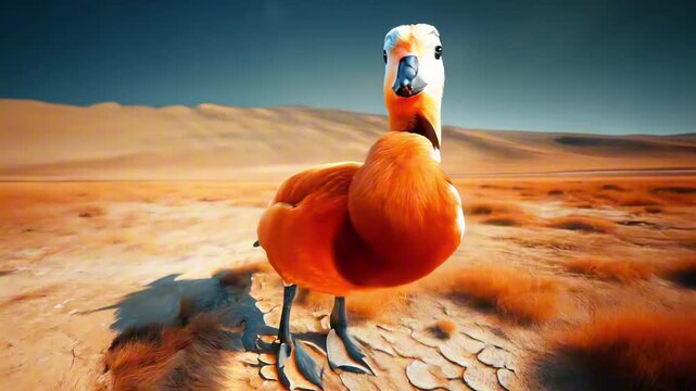 Ruddy Shelduck Duck Standing In Nature Landscape 