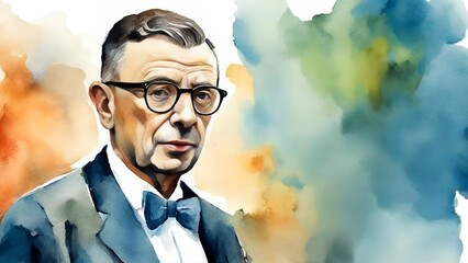 Blank space and canvas for quotes writing of jeans Paul Sartre in water color background