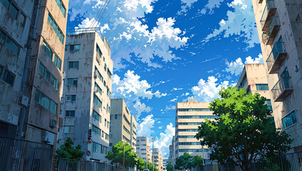 Image of buildings and clear sky, anime style 17