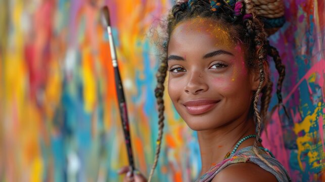 Create an ad campaign showcasing a diverse cast of artists creating street art on an expansive canvas, celebrating urban creativity and expression.