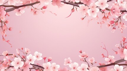 Fototapeta premium Pink Cherry blossom Illustration. Frame of Sakura Cherry Blossoms Spring flower