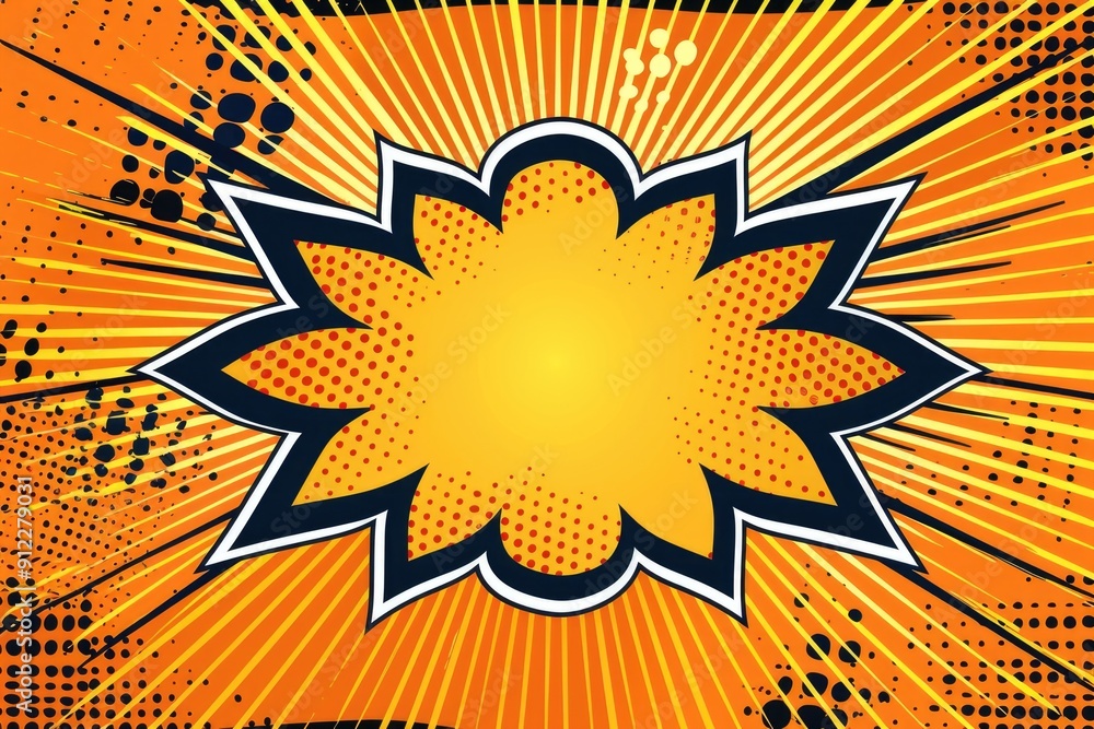 Poster A vibrant pop art style explosion background with halftone effects, suitable for use in graphic design and illustration projects