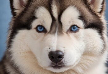 Obraz premium Closeup of Alaskan Malamute Dog in Natural Light. White Background. Adult Puppy.